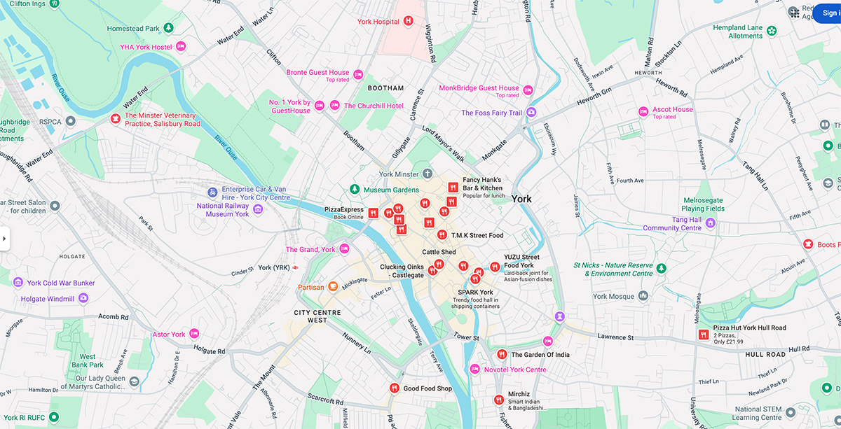 maps york with businesses